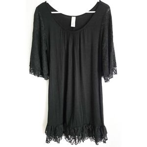 LILYPAD Black Lace Trim Tunic Dress L